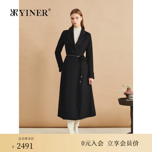 【绵羊毛+山羊绒】YINER音儿女装冬季时尚双面毛呢大衣长款外套