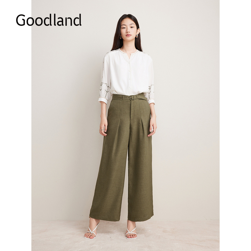 Goodland美地秋季女装法式优雅撞色刺绣衬衫上衣