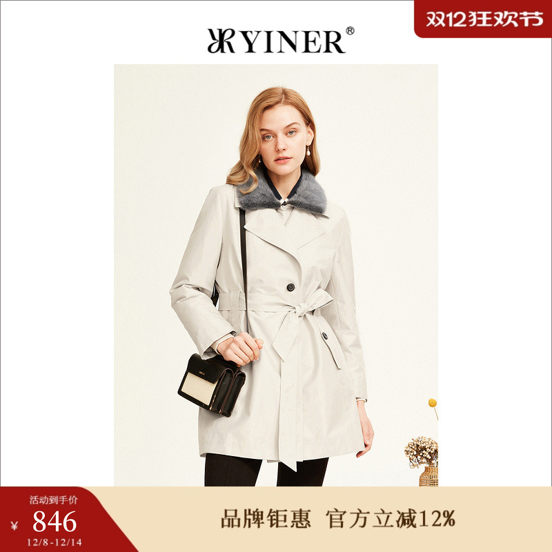 YINER音儿专选女装冬季水貂毛领皮草外套可脱卸内胆派克服