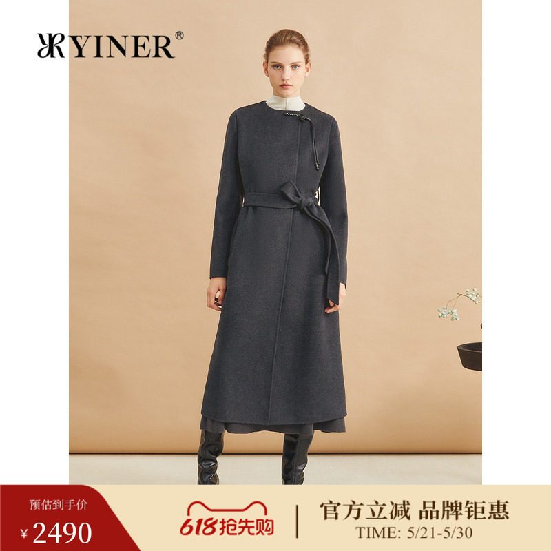 【桑蚕丝+山羊绒】YINER音儿女装冬季时尚羊毛双面毛呢大衣外套