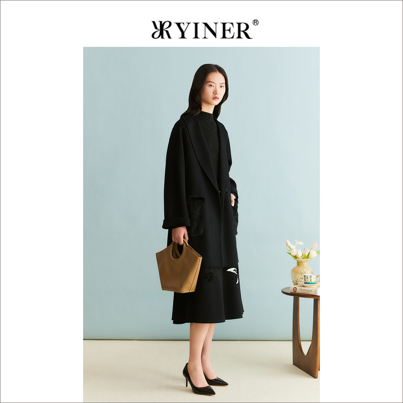 【绵羊毛+羊绒】YINER音儿女装冬季桑蚕丝毛呢大衣长款外套