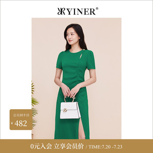 YINER音儿专选女装夏季时尚修身收腰设计感开叉连衣裙