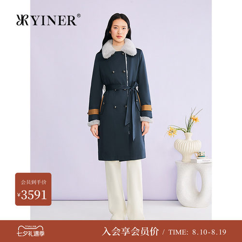 YINER音儿专选冬季新款中长款可拆卸水貂毛领派克服厚实皮草