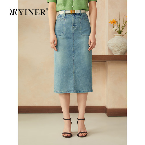 【醋酸系列】YINER音儿专选牛仔半身裙夏直筒中腰通勤百搭休闲裙