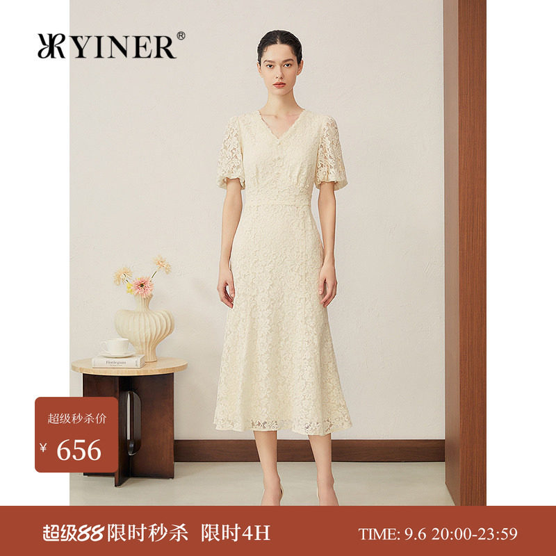 音儿夏季法式烫金蕾丝鱼尾婚裙图片