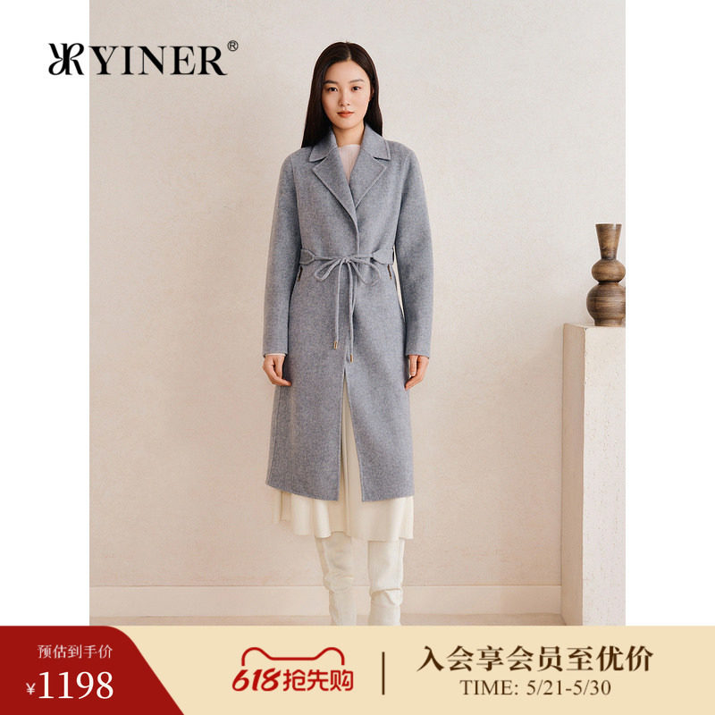 【美丽诺羊毛】YINER音儿专选春季新款双面毛呢大衣长款外套