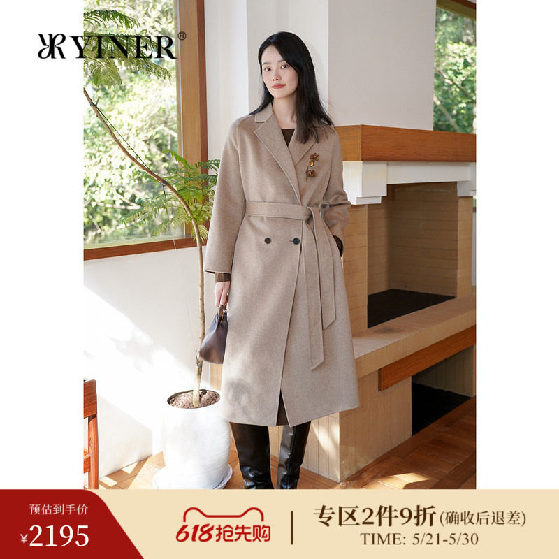 【木兰花系列】YINER音儿女装冬季时尚绵羊毛双面毛呢大衣长外套