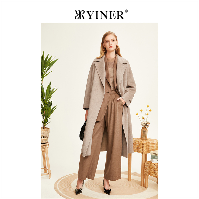 【100山羊绒】YINER音儿女装冬季双面呢子中长款大衣西装领外套
