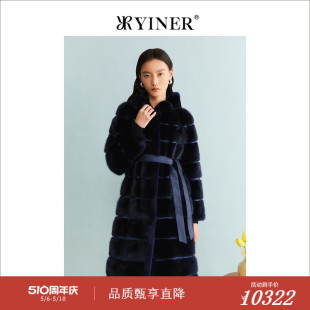 YINER音儿专选女装 皮草 水貂毛皮大衣连帽长款 2023冬季