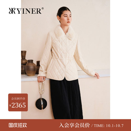YINER音儿专选春季新款獭兔毛领羊皮真皮皮衣骆驼毛绒棉服长袖