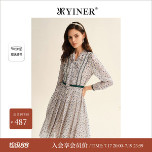 YINER音儿专选女装秋季时尚长袖雪纺碎花连衣裙