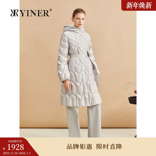 聚暖白鹅绒 长款 YINER音儿女装 时尚 水貂毛边连帽羽绒服 冬季