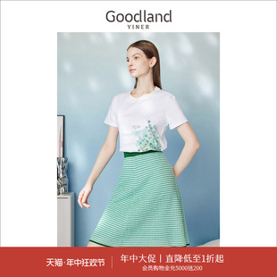 夏季 Goodland美地女装 花朵T恤 南国花园 纯棉绣花针织衫