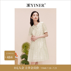 YINER音儿专选女装夏季收褶印花度假风娃娃裙连衣裙