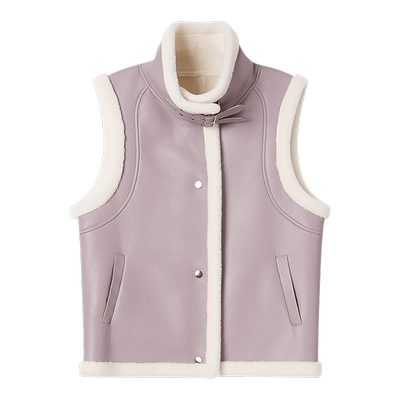 Goodland美地女装冬季绵羊毛复合pu皮皮毛一体马甲外套