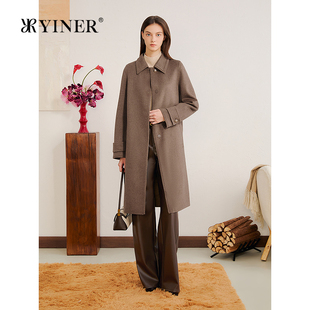 毛呢大衣 阿拉善羊绒顺色绣线H型中长款 YINER音儿专选2025冬季 新款