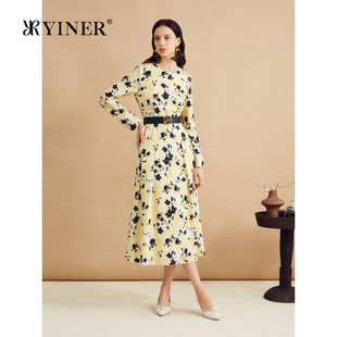 彈力雙喬桑蠶絲羊毛連衣裙 YINER音兒秋季 木蘭花系列