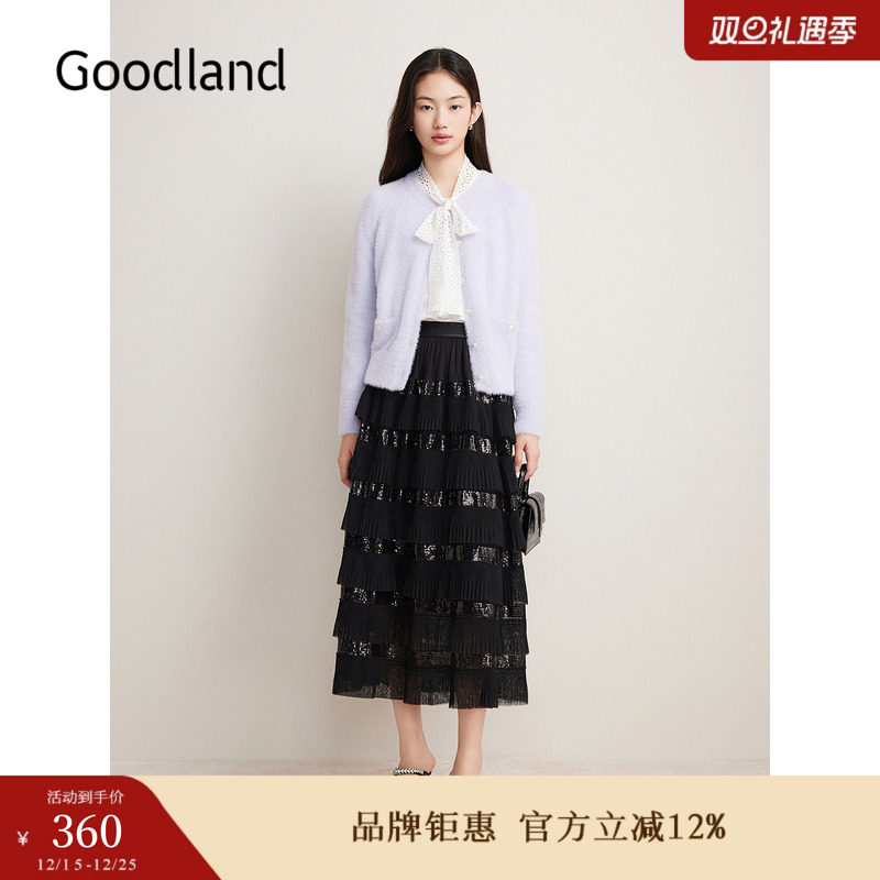 Goodland美地秋季仿貂绒小香风毛针织开衫薄外套
