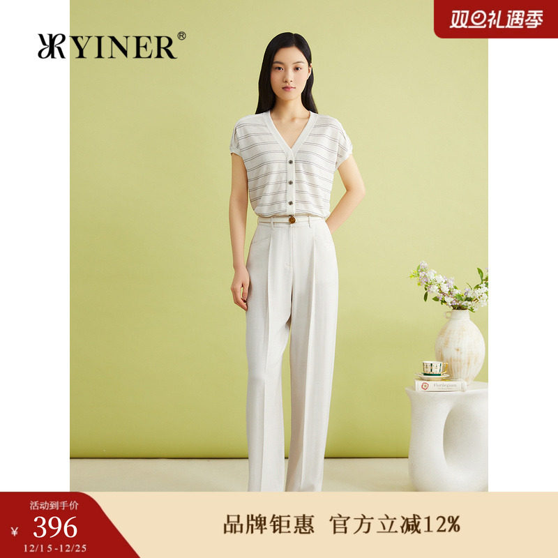 【真丝系列】YINER音儿女装夏季含桑蚕丝细条纹毛针织衫