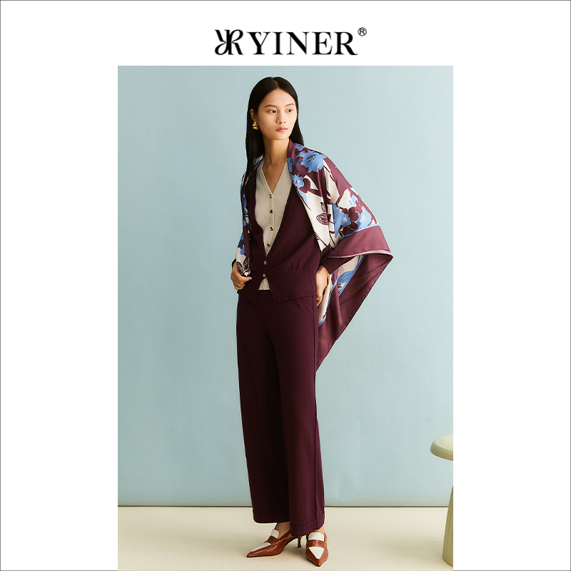 [柔润真丝]YINER音儿女装秋季女士丝巾桑蚕丝印花围巾