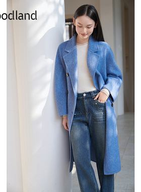 【桑蚕丝+兔毛】Goodland美地女装冬季时尚双面毛呢大衣羊毛外套