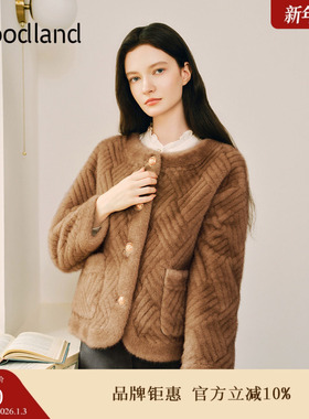 Goodland美地女装冬季时尚编织纹理小香风休闲仿皮草短外套