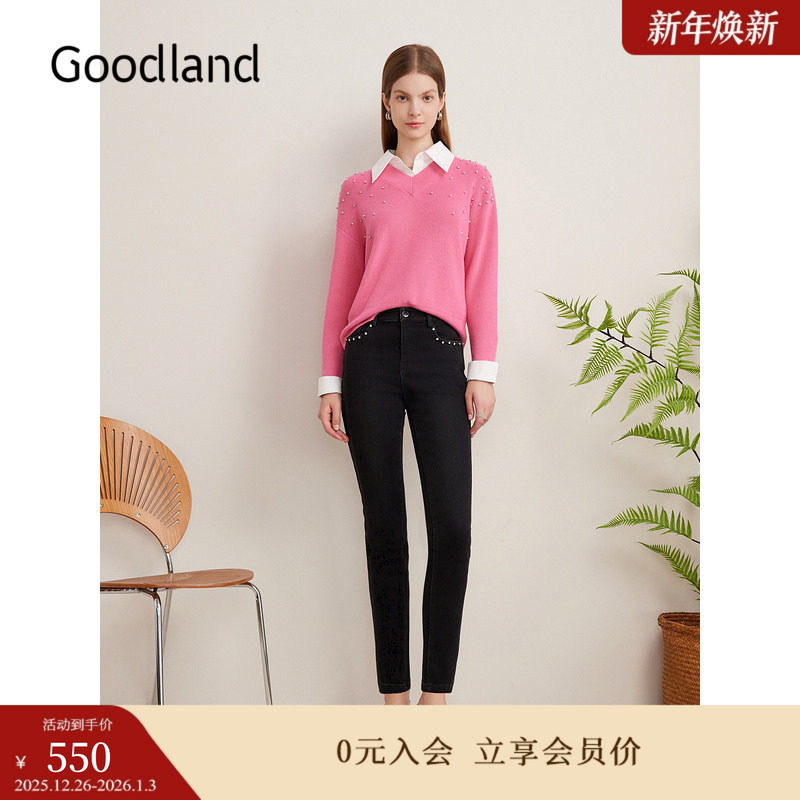 Goodland美地秋季弹力星空锥形显瘦修身小脚牛仔裤