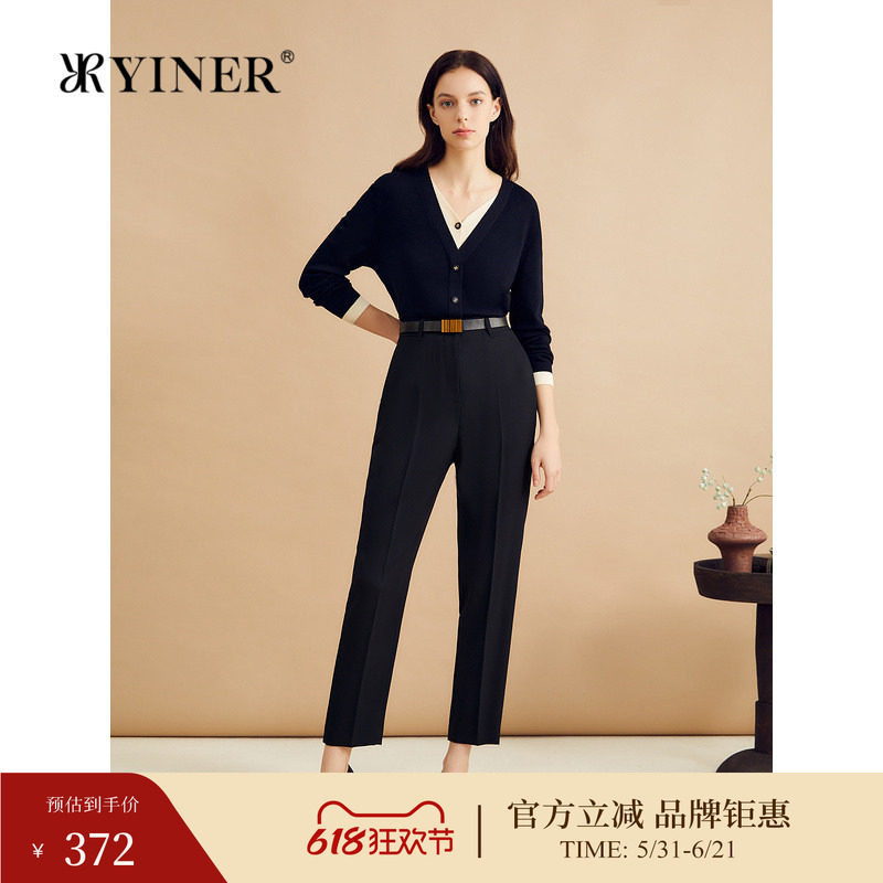 YINER音儿秋季法式优雅绵羊毛呢长裤小脚西装休闲裤