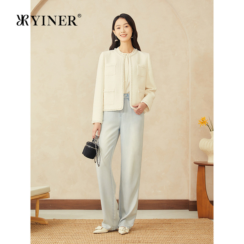 YINER音儿专选2025春季新款闪丝钉珠法式小香风粗花呢优雅短外套,女装/女士精品,短外套,淘宝优惠券,粉丝福利购,淘宝优惠卷