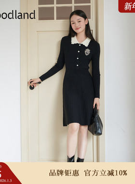 Goodland美地女装女装冬季时尚羊毛时尚减龄小黑裙连衣裙