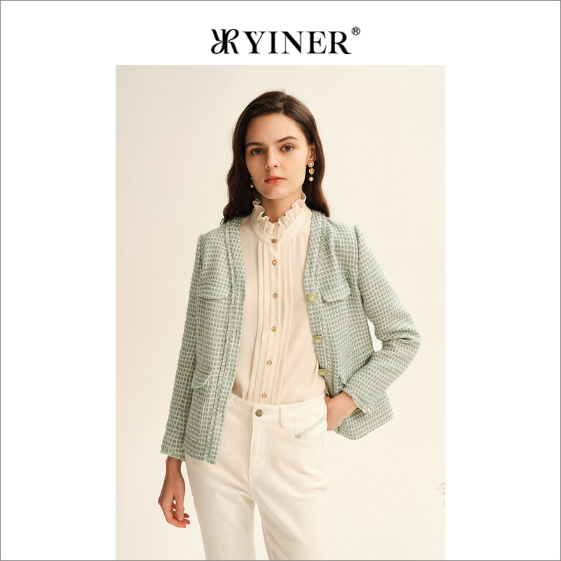 【小香风】YINER音儿专选女装秋季粗花呢短外套