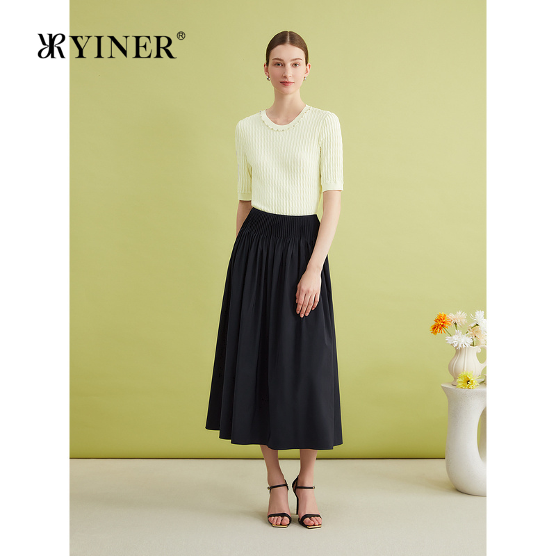 YINER音儿专选夏季法式优雅钉珠针织衫套头修身上衣