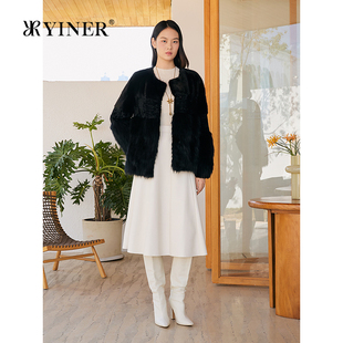 YINER音儿专选2025冬季 优雅貉子毛拼羊毛拼水貂毛皮草外套 新款