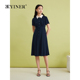 YINER音儿专选夏季 通勤收腰撞色POLO领高腰连衣裙