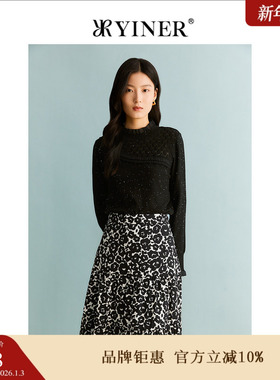 YINER音儿专选女装秋季木耳花边针织衫金属闪丝上衣