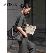 YINER音儿2025秋季 套头 智性灰美丽诺羊毛混纺亮丝针织衫 新款 法式