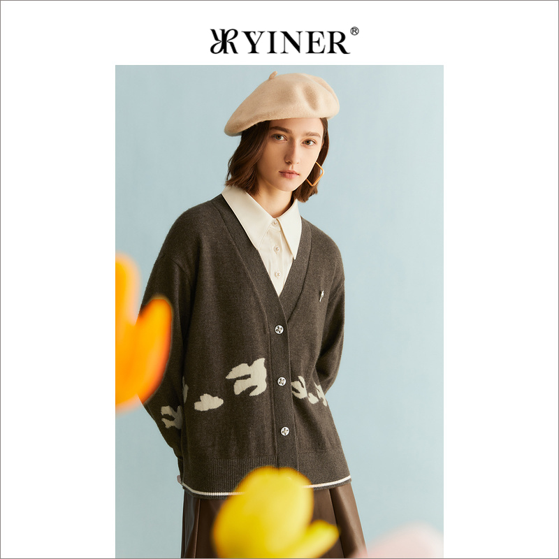 [御寒牦牛绒]YINER音儿专选女装冬季印花针织衫羊毛