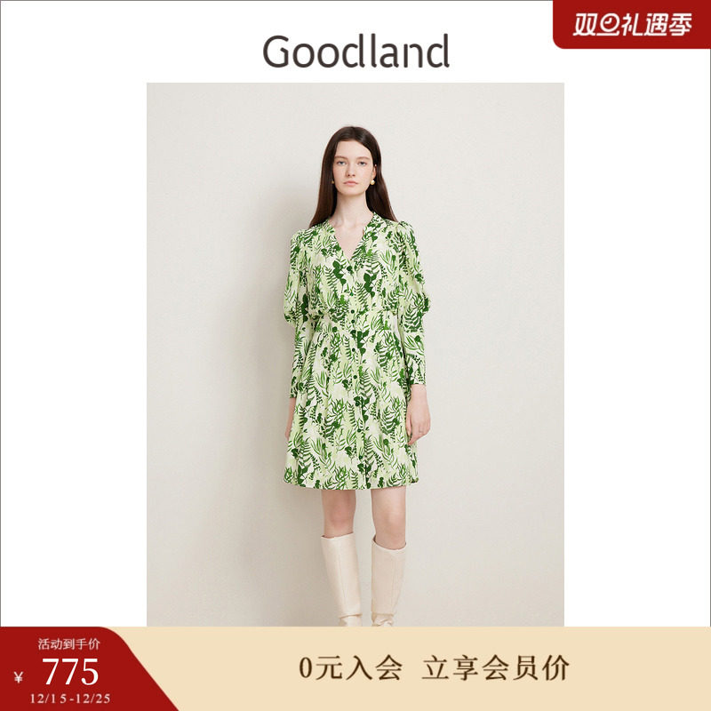 【真丝系列】Goodland美地春季桑蚕丝诗意碎花连衣裙