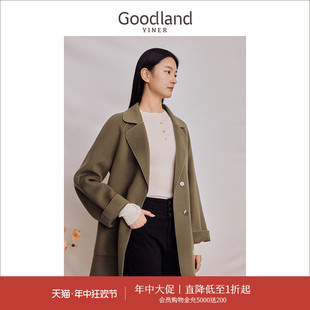 纯绵羊毛 Goodland美地女装 2023冬季 外套双面呢毛呢大衣