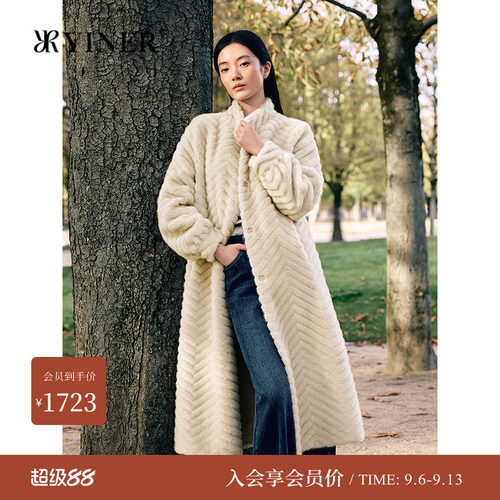 音儿专选冬季法式人字纹皮草外套