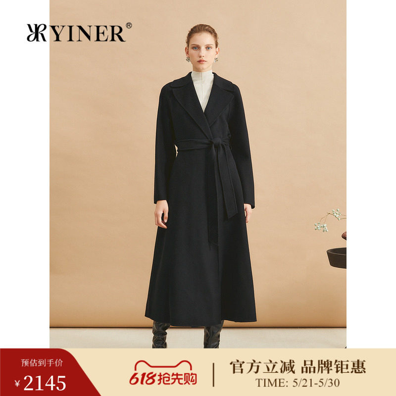 【绵羊毛+羊绒】YINER音儿女装冬季时尚双面毛呢大衣长款外套