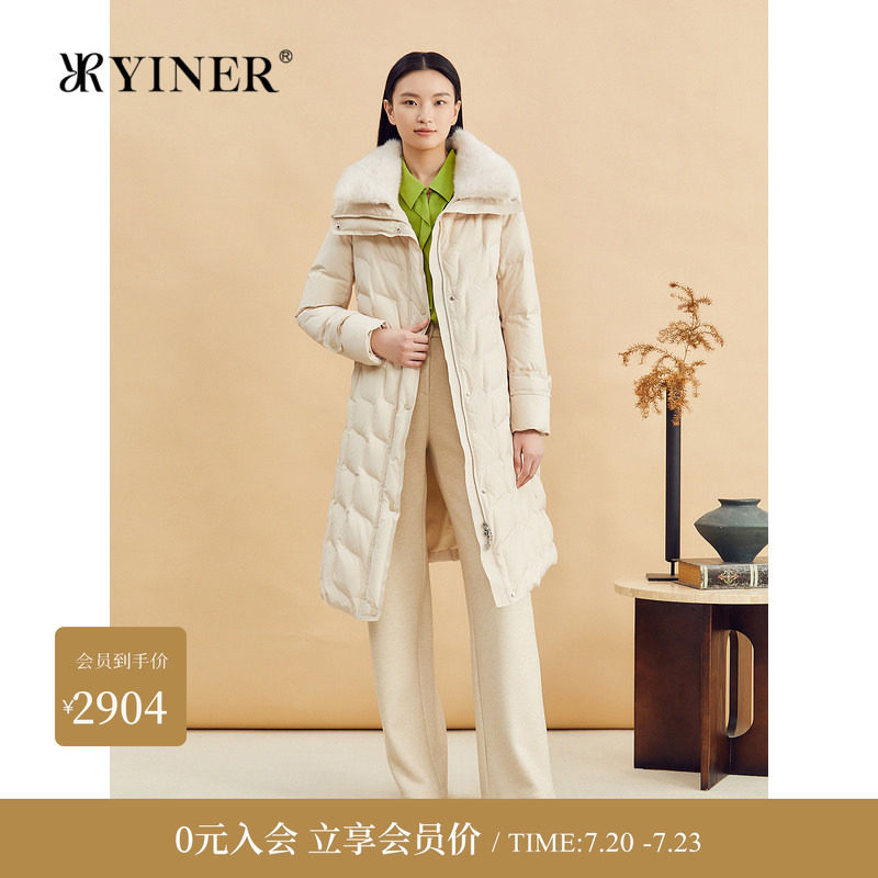【云感白鹅绒】YINER音儿冬季蓬松厚实水貂毛领长羽绒服