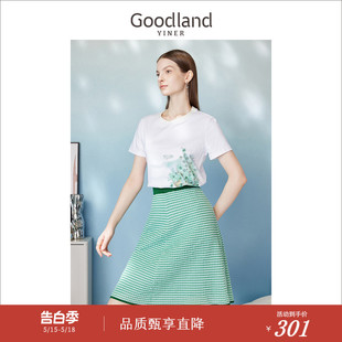 花朵T恤 Goodland美地女装 南国花园 夏季 纯棉绣花针织衫