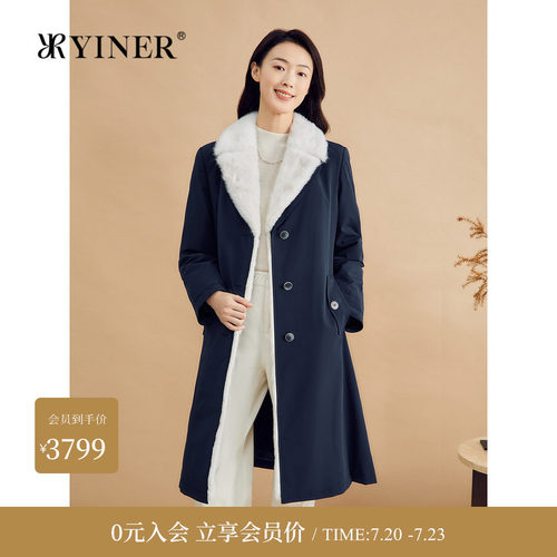 YINER音儿专选女装冬季时尚防风撞色派克服水貂毛真皮皮草