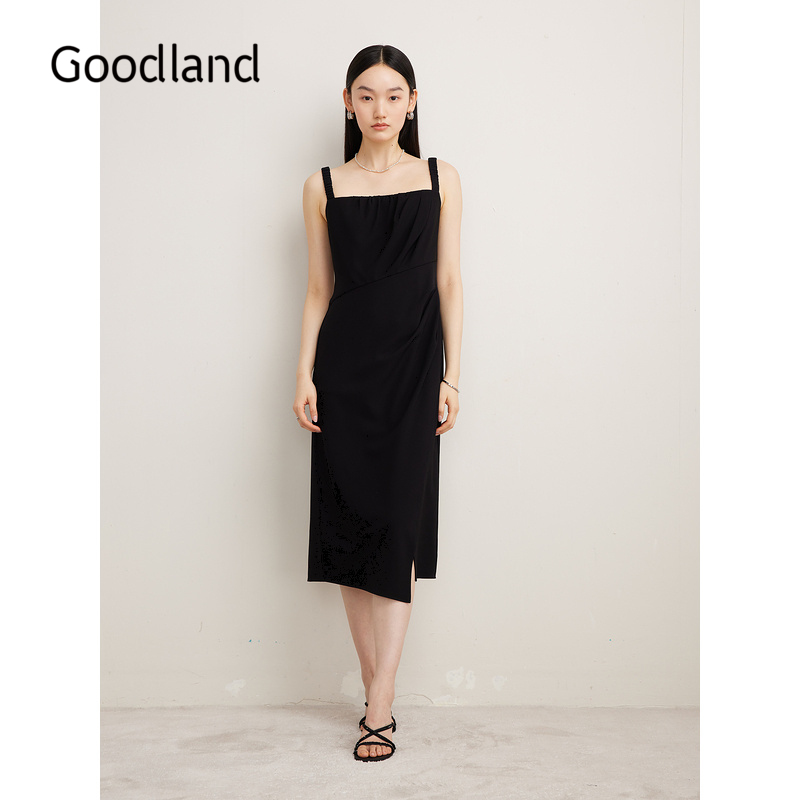 【醋酸系列】Goodland美地夏季法式小黑裙吊带连衣裙