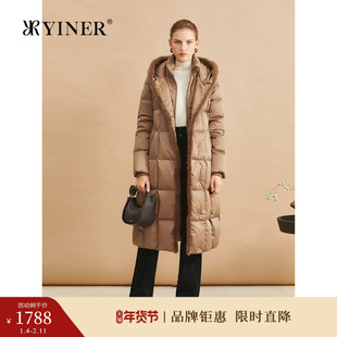 【高克重白鹅绒】YINER音儿女装冬季时尚厚实保暖水貂条长羽绒服