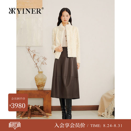 YINER音儿专选冬季新款月牙纹短款立领母貂拼貂水貂毛皮草