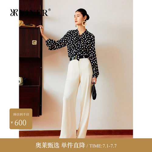YINER音儿女装夏季法式复古波点弹力桑蚕丝衬衫上衣
