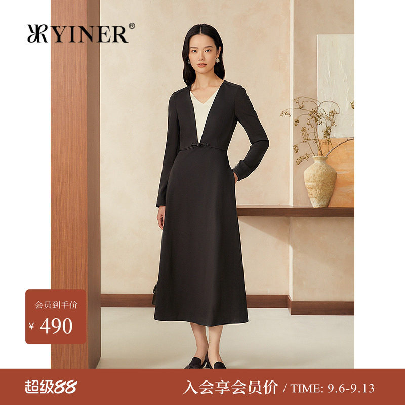 音儿春季新中式假两件针织连衣裙图片