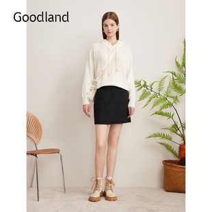 Goodland美地秋季羊毛连帽套头提花毛针织衫